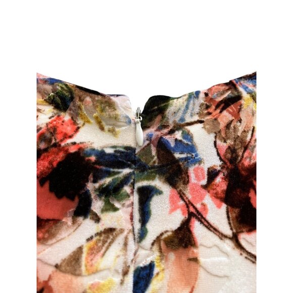 Y2K Burnout Velvet Fall Leaves Dress M V Neck Babydoll Neutral HOCO Formal - Picture 5 of 5